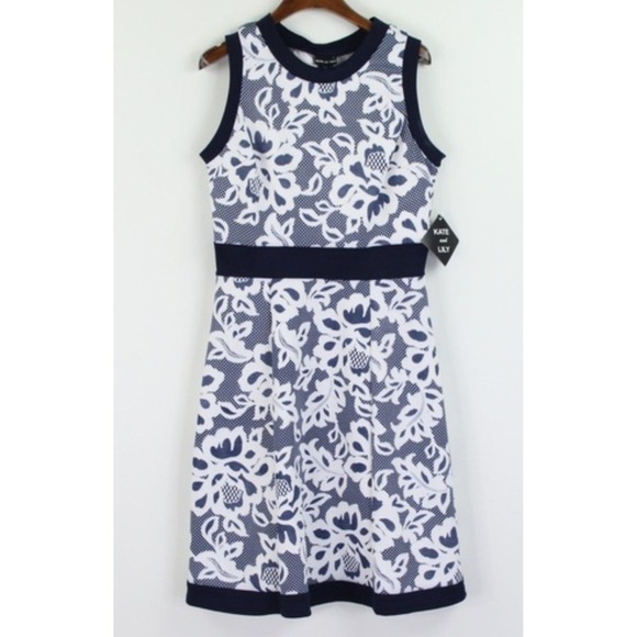 Kate And Lily Dresses & Skirts - Kate and Lily Fit/Flare Lace Midi Dress Sleeveless 12 Navy White Floral Cottage